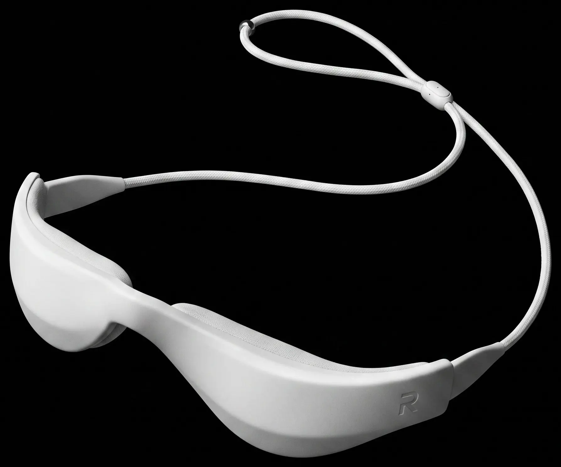 The device, matte white, with its adjustable cord.