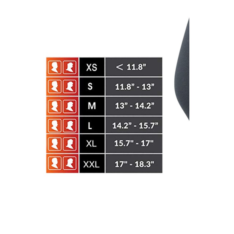 Size chart: knee circumference from 11.8 to 18.3 inches